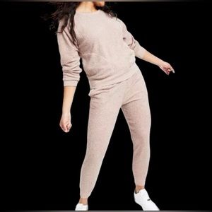 JENNI Solid Sherpa Pajama Loungewear Set Toffee Candy